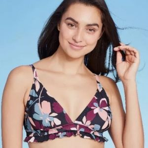 Kona sol Women's ruffle trim black floral bikini